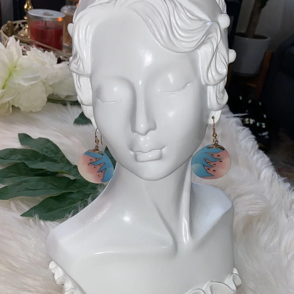 Ceramic Pastel Color Gold Tone Earrings
